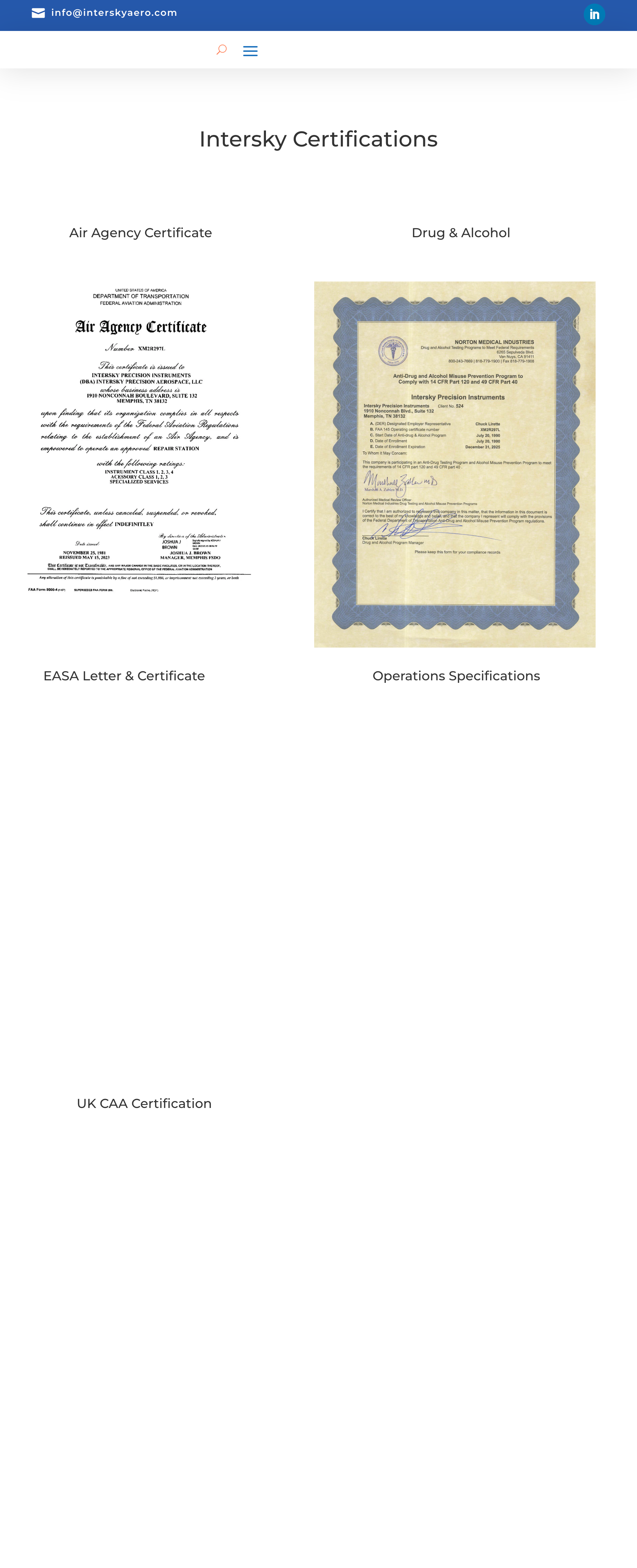 Intersky Aerospace Certifications