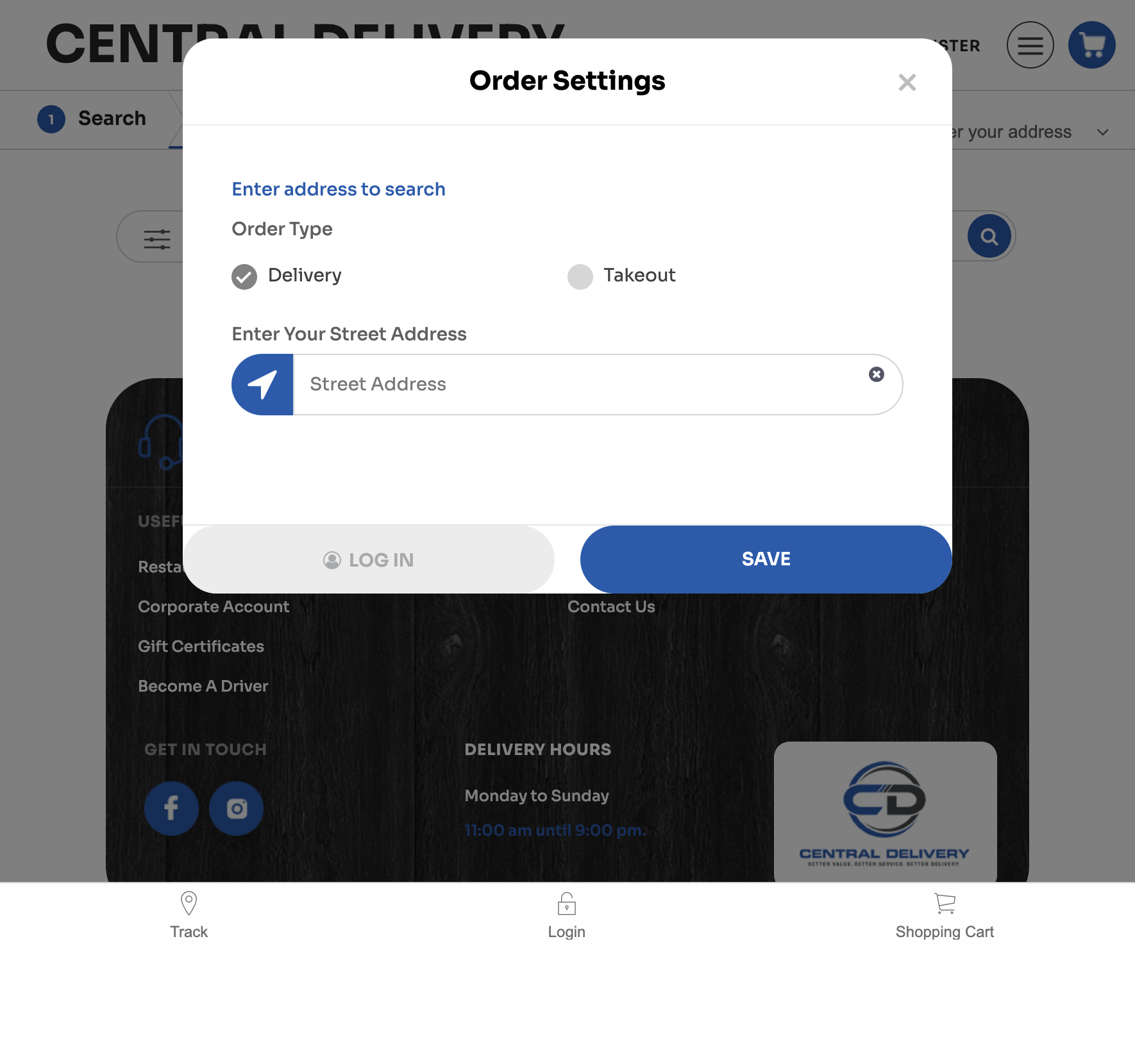 Central Delivery Order Page